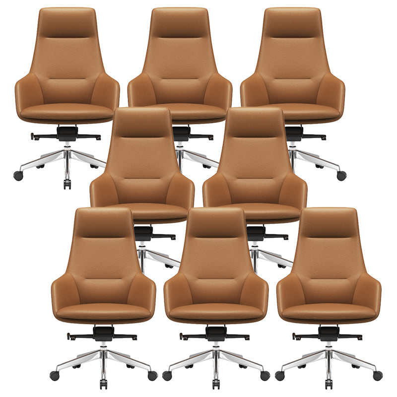 Fixed Arms Modern Desk Chair No Distressing Leather Ergonomic Office Chair with Wheels Brown 8 Piece Set High-Back (Over 22 in.) Clearhalo 'furn' 'furn_office_chair' 'Furniture' 'Office Chairs' 'Office Furniture' 'office_chair' 6801262
