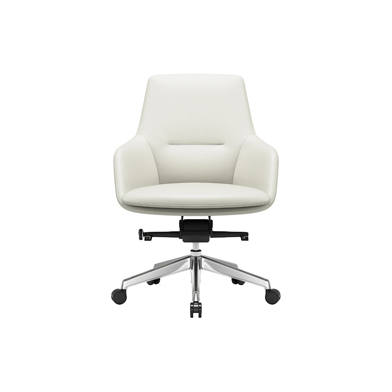 Fixed Arms Modern Desk Chair No Distressing Leather Ergonomic Office Chair with Wheels Off-White 1 Piece Mid-Back (14-22 in.) Clearhalo 'furn' 'furn_office_chair' 'Furniture' 'Office Chairs' 'Office Furniture' 'office_chair' 6801263