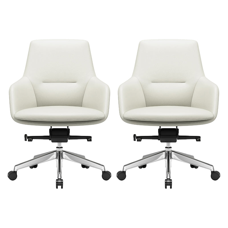 Fixed Arms Modern Desk Chair No Distressing Leather Ergonomic Office Chair with Wheels Off-White 2 Piece Set Mid-Back (14-22 in.) Clearhalo 'furn' 'furn_office_chair' 'Furniture' 'Office Chairs' 'Office Furniture' 'office_chair' 6801264
