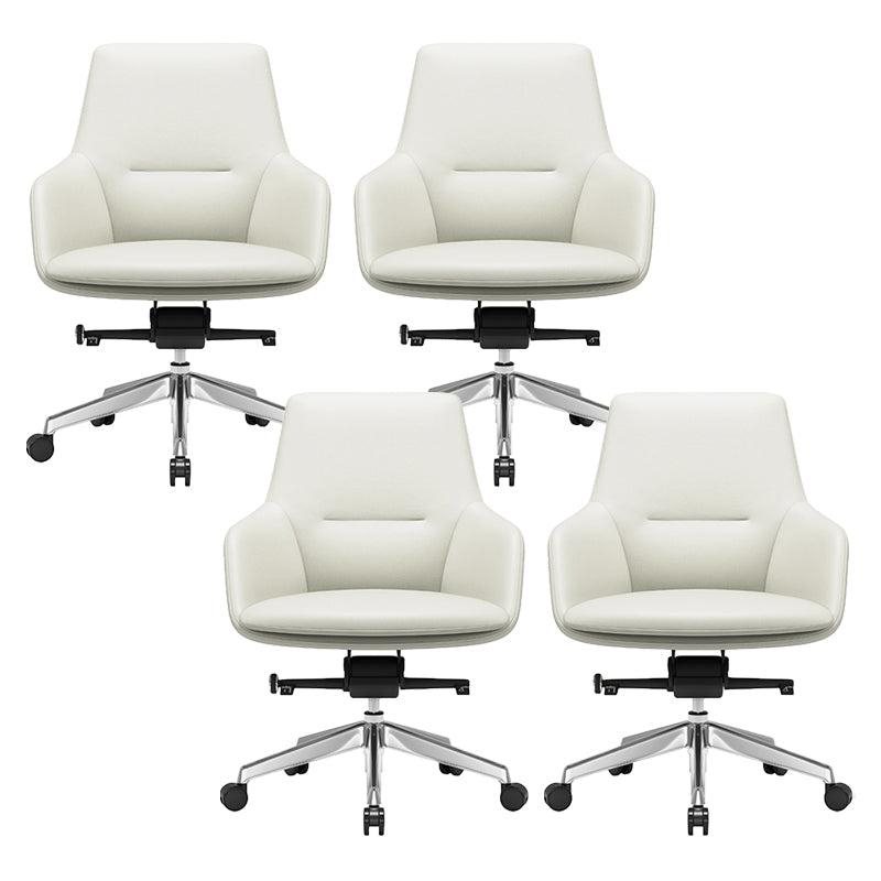 Fixed Arms Modern Desk Chair No Distressing Leather Ergonomic Office Chair with Wheels Off-White 4 Piece Set Mid-Back (14-22 in.) Clearhalo 'furn' 'furn_office_chair' 'Furniture' 'Office Chairs' 'Office Furniture' 'office_chair' 6801265
