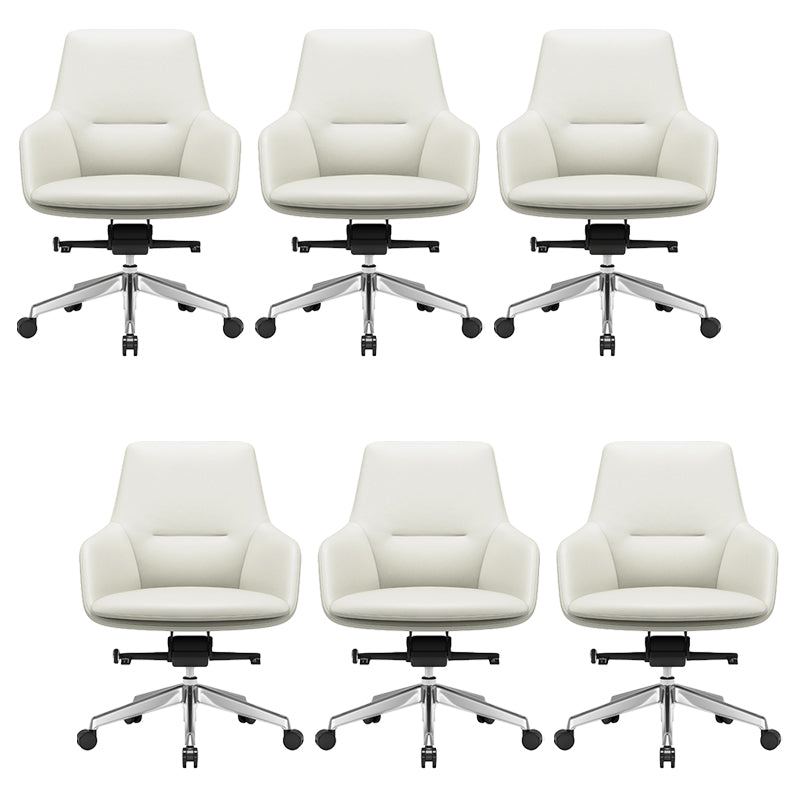 Fixed Arms Modern Desk Chair No Distressing Leather Ergonomic Office Chair with Wheels Off-White 6 Piece Set Mid-Back (14-22 in.) Clearhalo 'furn' 'furn_office_chair' 'Furniture' 'Office Chairs' 'Office Furniture' 'office_chair' 6801266