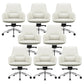 Fixed Arms Modern Desk Chair No Distressing Leather Ergonomic Office Chair with Wheels Off-White 8 Piece Set Mid-Back (14-22 in.) Clearhalo 'furn' 'furn_office_chair' 'Furniture' 'Office Chairs' 'Office Furniture' 'office_chair' 6801267