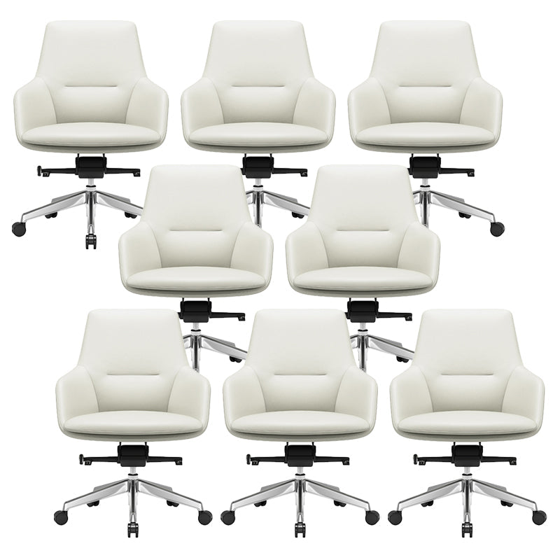 Fixed Arms Modern Desk Chair No Distressing Leather Ergonomic Office Chair with Wheels Off-White 8 Piece Set Mid-Back (14-22 in.) Clearhalo 'furn' 'furn_office_chair' 'Furniture' 'Office Chairs' 'Office Furniture' 'office_chair' 6801267