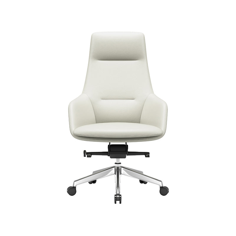 Fixed Arms Modern Desk Chair No Distressing Leather Ergonomic Office Chair with Wheels Off-White 1 Piece High-Back (Over 22 in.) Clearhalo 'furn' 'furn_office_chair' 'Furniture' 'Office Chairs' 'Office Furniture' 'office_chair' 6801268