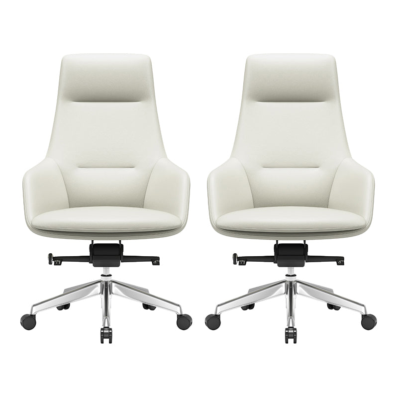 Fixed Arms Modern Desk Chair No Distressing Leather Ergonomic Office Chair with Wheels Off-White 2 Piece Set High-Back (Over 22 in.) Clearhalo 'furn' 'furn_office_chair' 'Furniture' 'Office Chairs' 'Office Furniture' 'office_chair' 6801269