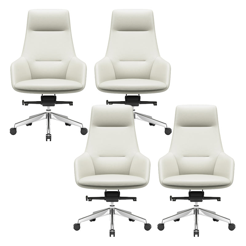 Fixed Arms Modern Desk Chair No Distressing Leather Ergonomic Office Chair with Wheels Off-White 4 Piece Set High-Back (Over 22 in.) Clearhalo 'furn' 'furn_office_chair' 'Furniture' 'Office Chairs' 'Office Furniture' 'office_chair' 6801270