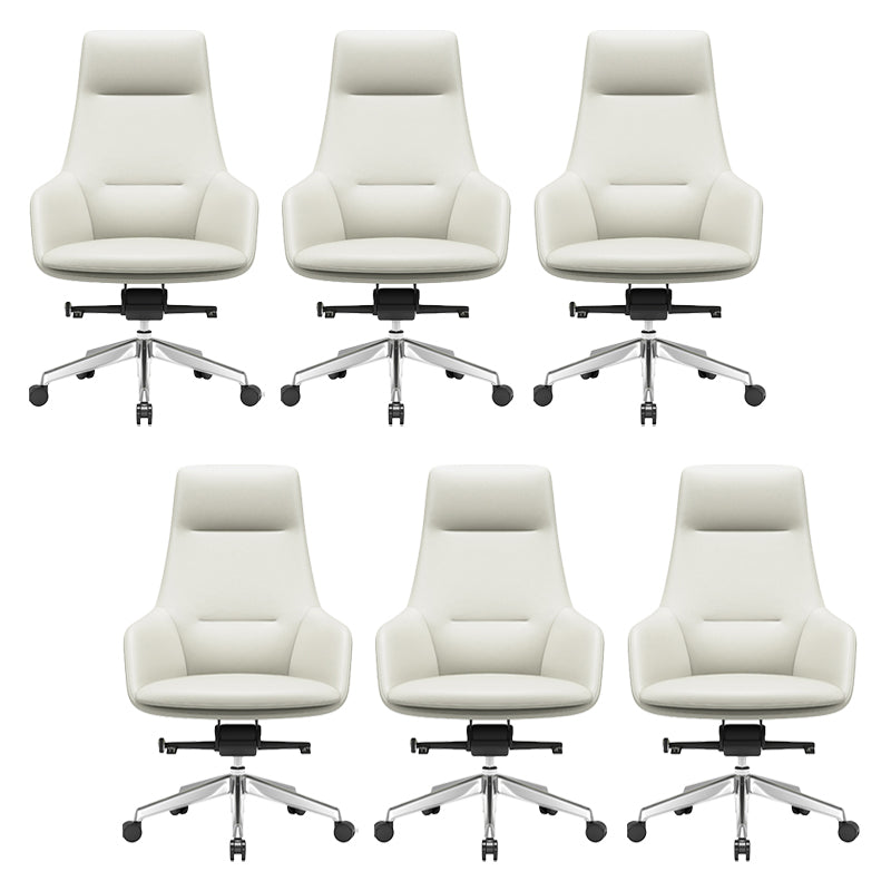 Fixed Arms Modern Desk Chair No Distressing Leather Ergonomic Office Chair with Wheels Off-White 6 Piece Set High-Back (Over 22 in.) Clearhalo 'furn' 'furn_office_chair' 'Furniture' 'Office Chairs' 'Office Furniture' 'office_chair' 6801271