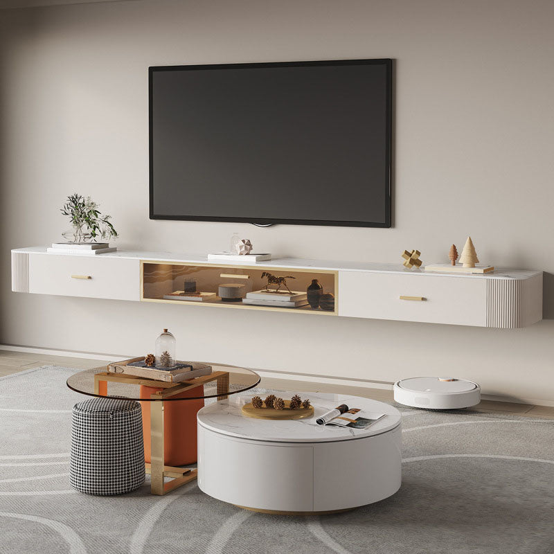 Console multimediale per TV Glam, console multimediale per TV, con 2 cassetti