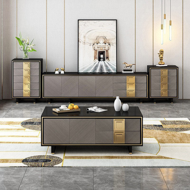 Console porta TV con contenitore chiuso Console multimediale per TV in vetro con 3 cassetti