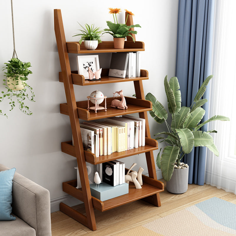 Ladder Open Back Standard Bookshelf Modern Style Wooden Bookcase