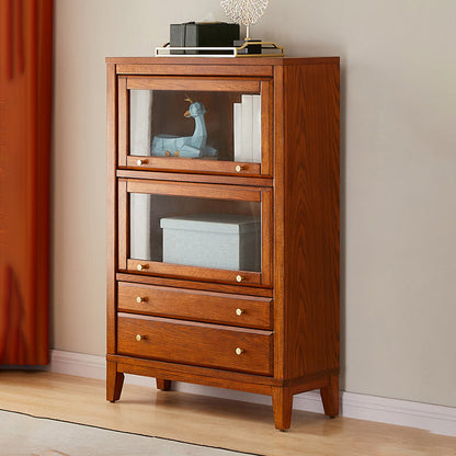 Modern Style Closed Back Bookshelf Wooden Standard Bookcase with Drawers