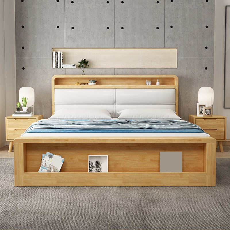 Solid Wood Platform Bed Storage Platform Bed Frame Natural and Walnut