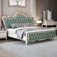 84.65 inch Wide Glam Bed Frame Rubberwood Solid Color Standard Bed with Headboard