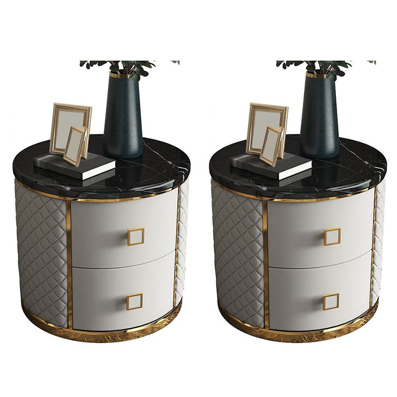 コンテンポラリーストーンアクセントテーブルナイトスタンドアンティークフィニッシュベッドナイトスタンド