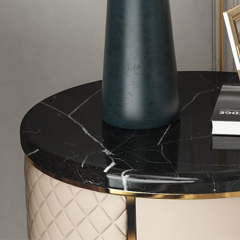 コンテンポラリーストーンアクセントテーブルナイトスタンドアンティークフィニッシュベッドナイトスタンド