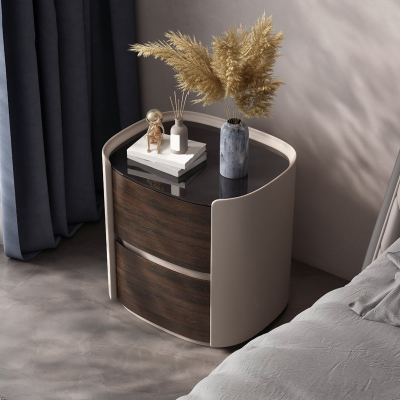 Contemporary Accent Table Nightstand Antique Finish Nightstand with Drawers 24"L x 16"W x 22"H 1 Piece Glass Clearhalo 'Bedroom Furniture' 'furn' 'furn_night_stand' 'Furniture' 'night_stand' 'Nightstands' 6810566