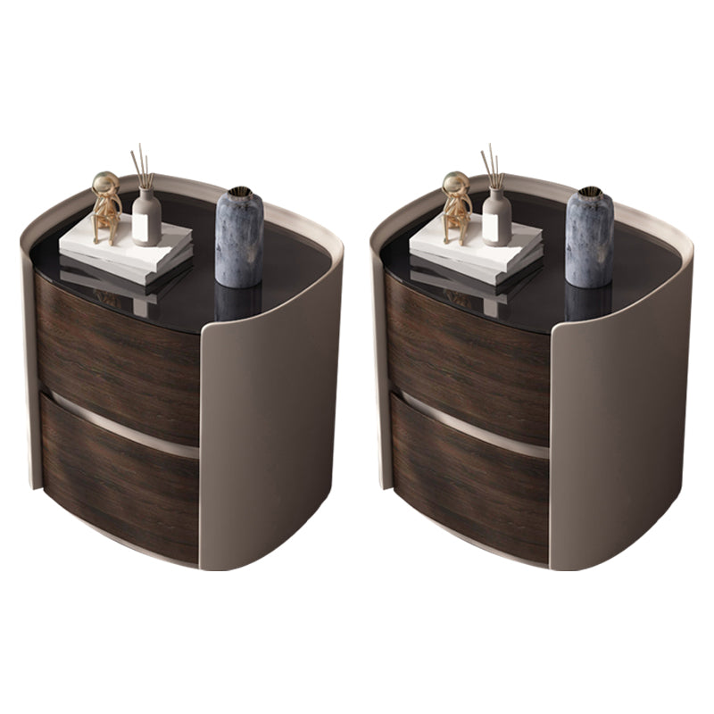 Contemporary Accent Table Nightstand Antique Finish Nightstand with Drawers 2 Piece Set Glass Clearhalo 'Bedroom Furniture' 'furn' 'furn_night_stand' 'Furniture' 'night_stand' 'Nightstands' 6810570