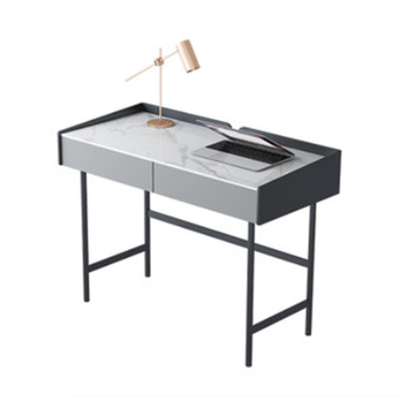Stone Rectangular Office Desk Modern 29.53" Tall Writing Desk with 2 Drawers 39.4"L x 19.7"W x 29.5"H Gloss White Clearhalo 'furn' 'furn_office_desk' 'Furniture' 'Office Desks' 'Office Furniture' 'office_desk' 6810880