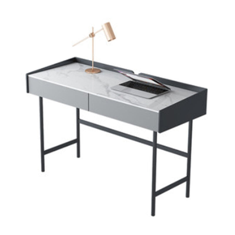 Stone Rectangular Office Desk Modern 29.53" Tall Writing Desk with 2 Drawers 47.2"L x 21.7"W x 29.5"H Gloss White Clearhalo 'furn' 'furn_office_desk' 'Furniture' 'Office Desks' 'Office Furniture' 'office_desk' 6810881