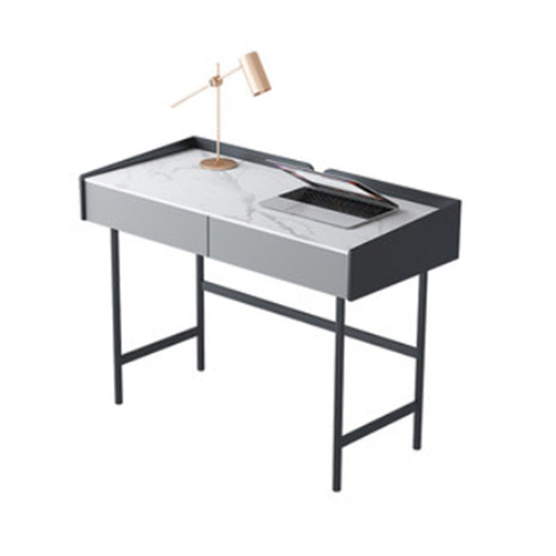Stone Rectangular Office Desk Modern 29.53" Tall Writing Desk with 2 Drawers 39.4"L x 19.7"W x 29.5"H Matte White Clearhalo 'furn' 'furn_office_desk' 'Furniture' 'Office Desks' 'Office Furniture' 'office_desk' 6810883