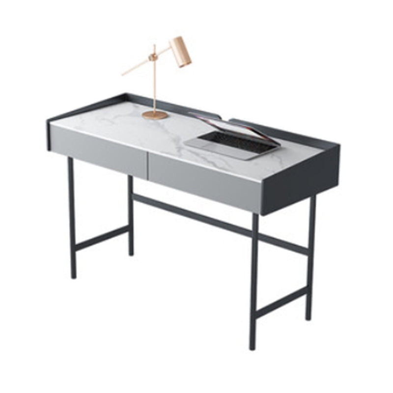 Stone Rectangular Office Desk Modern 29.53" Tall Writing Desk with 2 Drawers 47.2"L x 21.7"W x 29.5"H Matte White Clearhalo 'furn' 'furn_office_desk' 'Furniture' 'Office Desks' 'Office Furniture' 'office_desk' 6810885