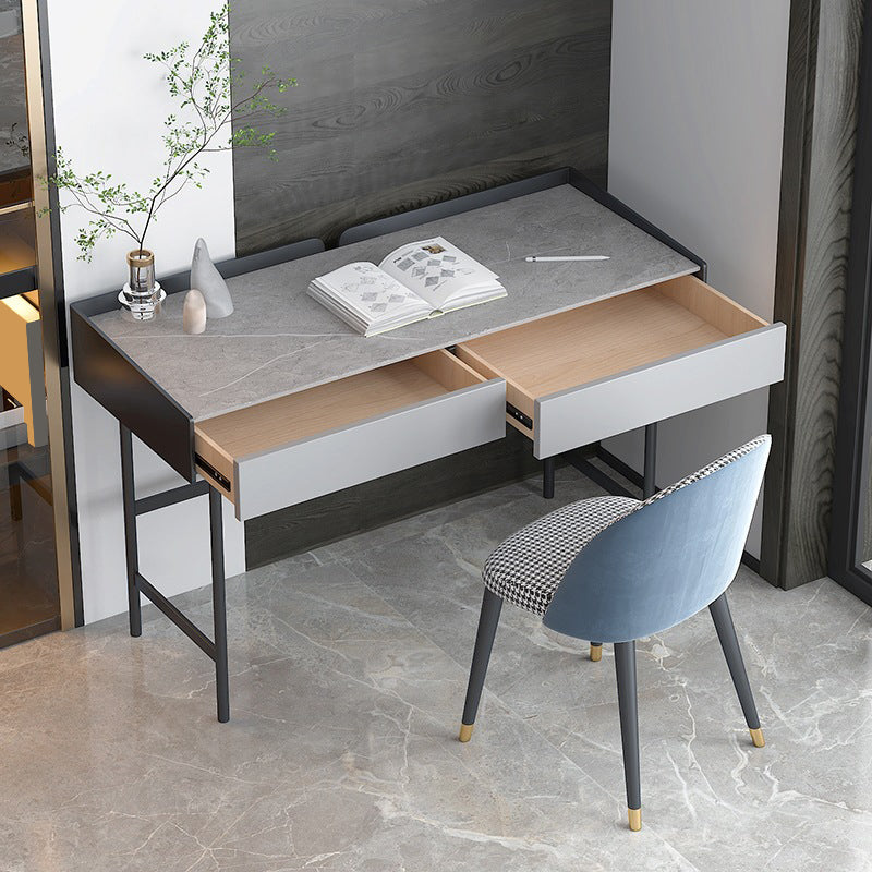 Stone Rectangular Office Desk Modern 29.53" Tall Writing Desk with 2 Drawers Gray Clearhalo 'furn' 'furn_office_desk' 'Furniture' 'Office Desks' 'Office Furniture' 'office_desk' 6810887