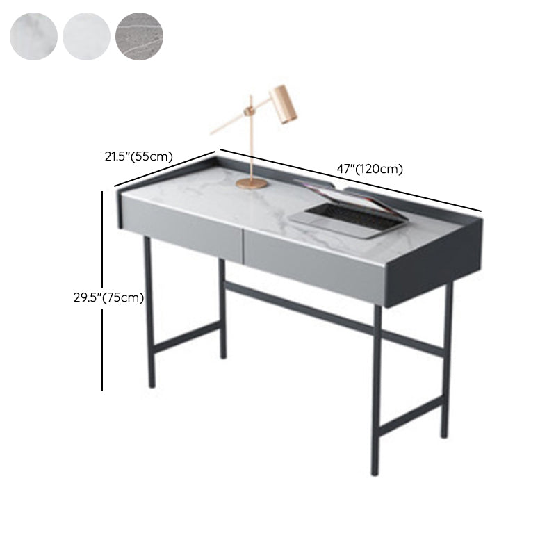 Stone Rectangular Office Desk Modern 29.53" Tall Writing Desk with 2 Drawers Clearhalo 'furn' 'furn_office_desk' 'Furniture' 'Office Desks' 'Office Furniture' 'office_desk' 6810893