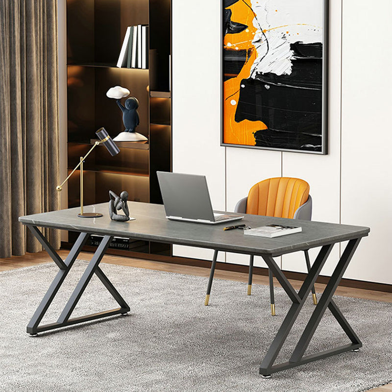 Rectangular Shaped Office Desk Reversible Grey Writing Desk for Office 63"L x 31.5"W x 29.5"H Clearhalo 'furn' 'furn_office_desk' 'Furniture' 'Office Desks' 'Office Furniture' 'office_desk' 6810896