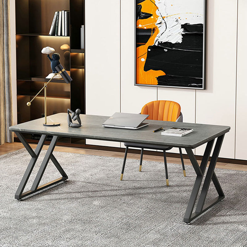 Rectangular Shaped Office Desk Reversible Grey Writing Desk for Office Clearhalo 'furn' 'furn_office_desk' 'Furniture' 'Office Desks' 'Office Furniture' 'office_desk' 6810904