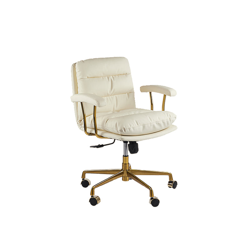 Leather Fixed Arms Desk Chair Modern No Distressing Ergonomic Office Chair with Wheels White 1 Piece Gold Clearhalo 'furn' 'furn_office_chair' 'Furniture' 'Office Chairs' 'Office Furniture' 'office_chair' 6811175