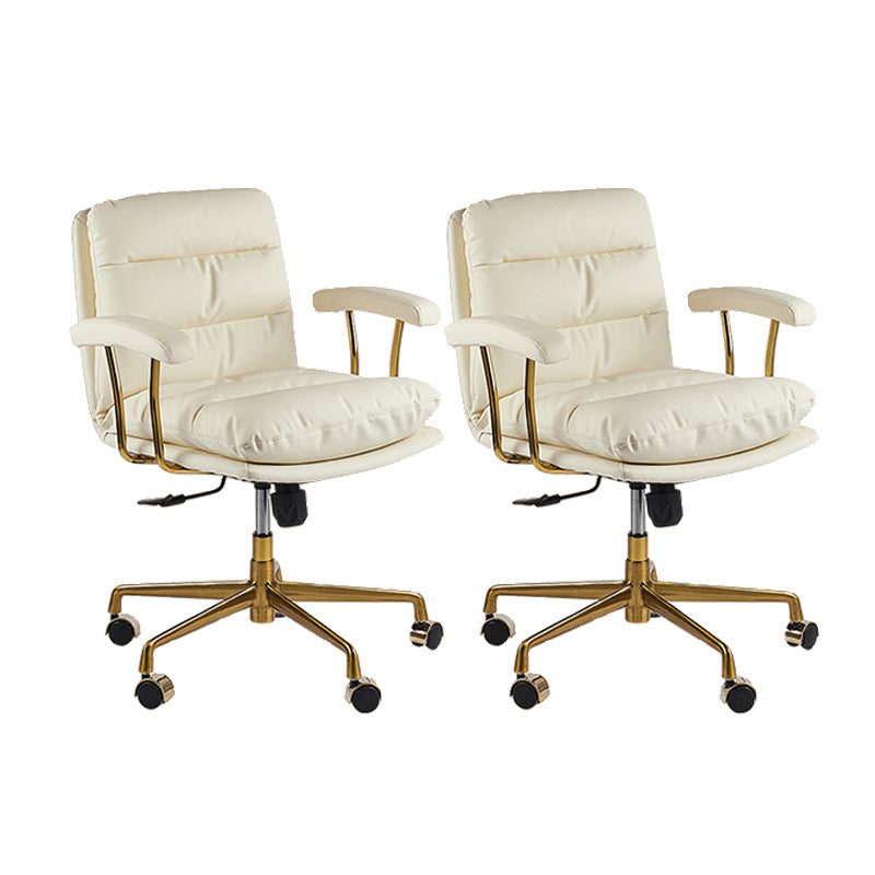 Leather Fixed Arms Desk Chair Modern No Distressing Ergonomic Office Chair with Wheels White 2 Piece Set Gold Clearhalo 'furn' 'furn_office_chair' 'Furniture' 'Office Chairs' 'Office Furniture' 'office_chair' 6811176