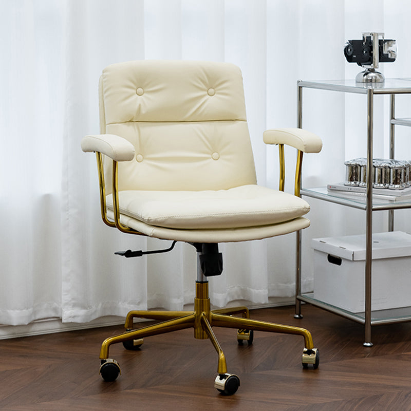 Leather Fixed Arms Desk Chair Modern No Distressing Ergonomic Office Chair with Wheels Cream 1 Piece Gold Clearhalo 'furn' 'furn_office_chair' 'Furniture' 'Office Chairs' 'Office Furniture' 'office_chair' 6811177