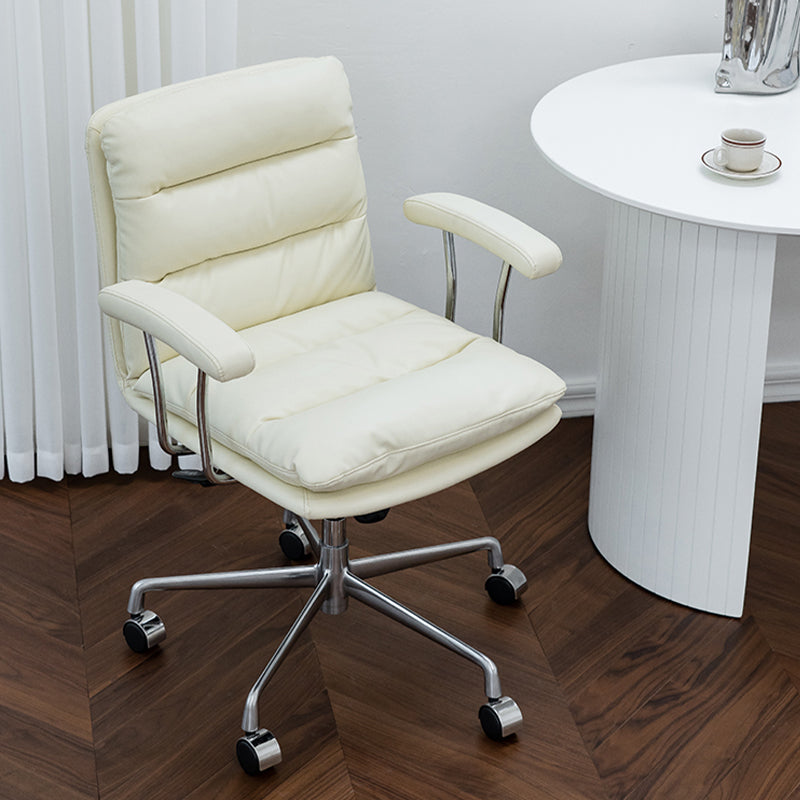 Leather Fixed Arms Desk Chair Modern No Distressing Ergonomic Office Chair with Wheels White 1 Piece Silver Clearhalo 'furn' 'furn_office_chair' 'Furniture' 'Office Chairs' 'Office Furniture' 'office_chair' 6811178