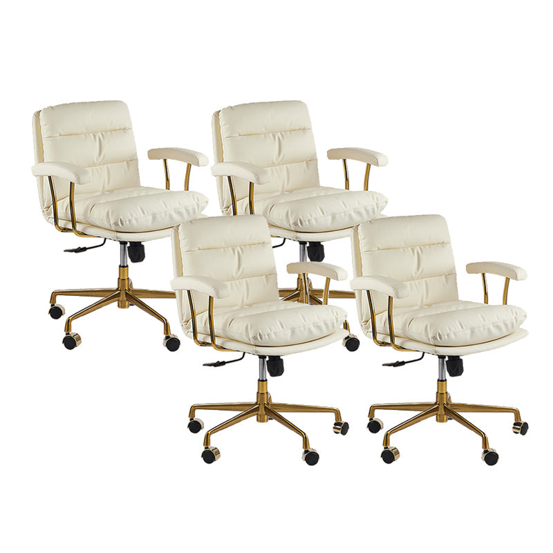 Leather Fixed Arms Desk Chair Modern No Distressing Ergonomic Office Chair with Wheels White 4 Piece Set Gold Clearhalo 'furn' 'furn_office_chair' 'Furniture' 'Office Chairs' 'Office Furniture' 'office_chair' 6811179