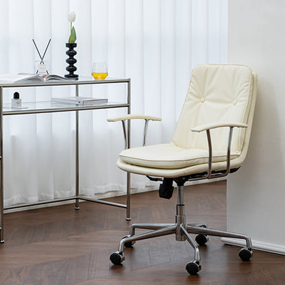 Leather Fixed Arms Desk Chair Modern No Distressing Ergonomic Office Chair with Wheels Off-White 1 Piece Silver Clearhalo 'furn' 'furn_office_chair' 'Furniture' 'Office Chairs' 'Office Furniture' 'office_chair' 6811180