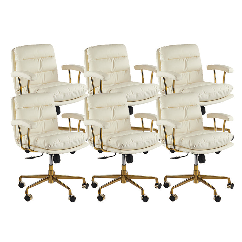 Leather Fixed Arms Desk Chair Modern No Distressing Ergonomic Office Chair with Wheels White 6 Piece Set Gold Clearhalo 'furn' 'furn_office_chair' 'Furniture' 'Office Chairs' 'Office Furniture' 'office_chair' 6811181