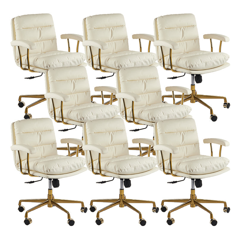 Leather Fixed Arms Desk Chair Modern No Distressing Ergonomic Office Chair with Wheels White 8 Piece Set Gold Clearhalo 'furn' 'furn_office_chair' 'Furniture' 'Office Chairs' 'Office Furniture' 'office_chair' 6811183