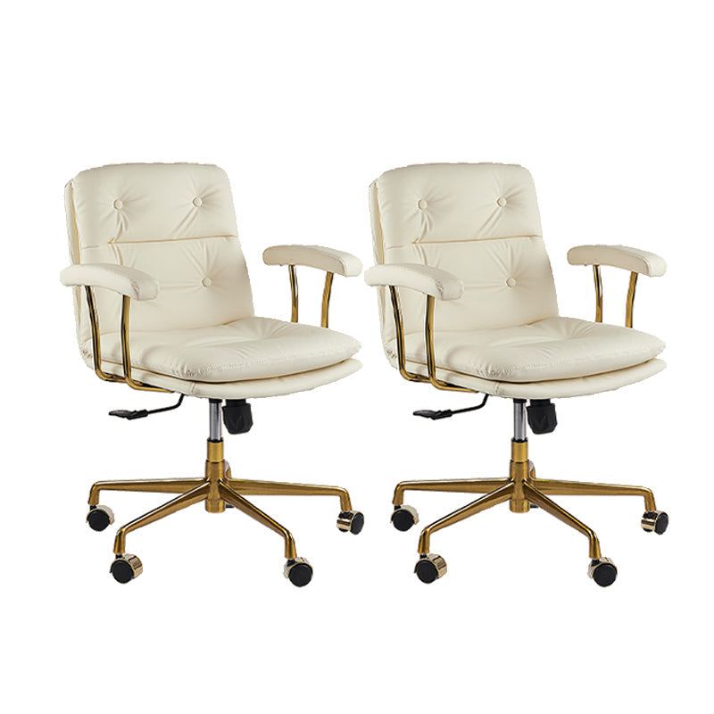 Leather Fixed Arms Desk Chair Modern No Distressing Ergonomic Office Chair with Wheels Cream 2 Piece Set Gold Clearhalo 'furn' 'furn_office_chair' 'Furniture' 'Office Chairs' 'Office Furniture' 'office_chair' 6811184