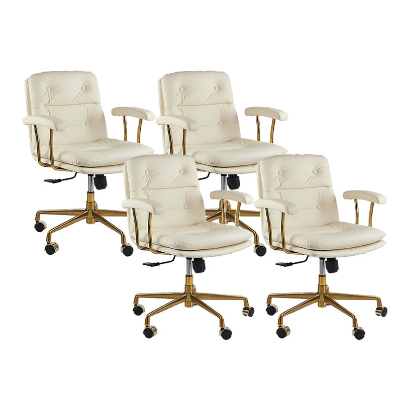 Leather Fixed Arms Desk Chair Modern No Distressing Ergonomic Office Chair with Wheels Cream 4 Piece Set Gold Clearhalo 'furn' 'furn_office_chair' 'Furniture' 'Office Chairs' 'Office Furniture' 'office_chair' 6811187