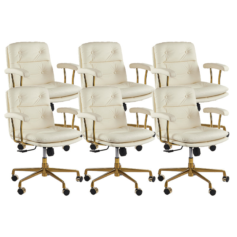 Leather Fixed Arms Desk Chair Modern No Distressing Ergonomic Office Chair with Wheels Cream 6 Piece Set Gold Clearhalo 'furn' 'furn_office_chair' 'Furniture' 'Office Chairs' 'Office Furniture' 'office_chair' 6811189