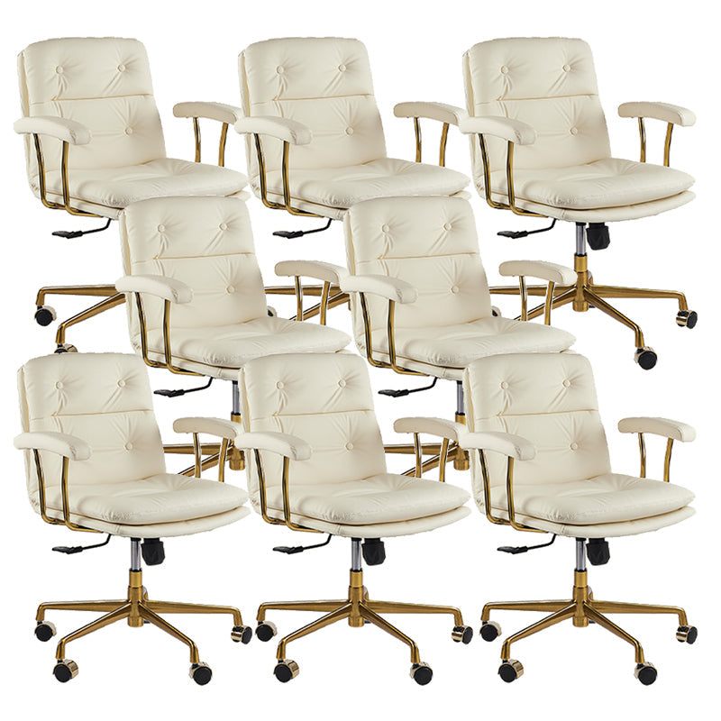 Leather Fixed Arms Desk Chair Modern No Distressing Ergonomic Office Chair with Wheels Cream 8 Piece Set Gold Clearhalo 'furn' 'furn_office_chair' 'Furniture' 'Office Chairs' 'Office Furniture' 'office_chair' 6811190