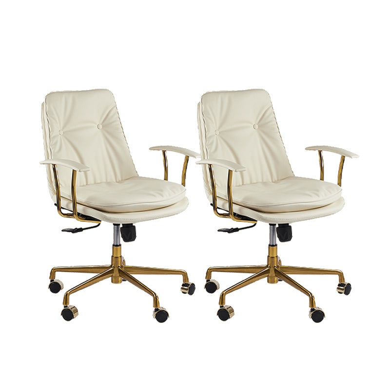 Leather Fixed Arms Desk Chair Modern No Distressing Ergonomic Office Chair with Wheels Off-White 2 Piece Set Gold Clearhalo 'furn' 'furn_office_chair' 'Furniture' 'Office Chairs' 'Office Furniture' 'office_chair' 6811193