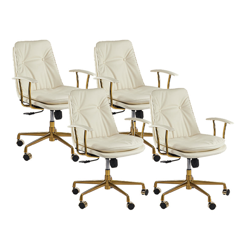 Leather Fixed Arms Desk Chair Modern No Distressing Ergonomic Office Chair with Wheels Off-White 4 Piece Set Gold Clearhalo 'furn' 'furn_office_chair' 'Furniture' 'Office Chairs' 'Office Furniture' 'office_chair' 6811194