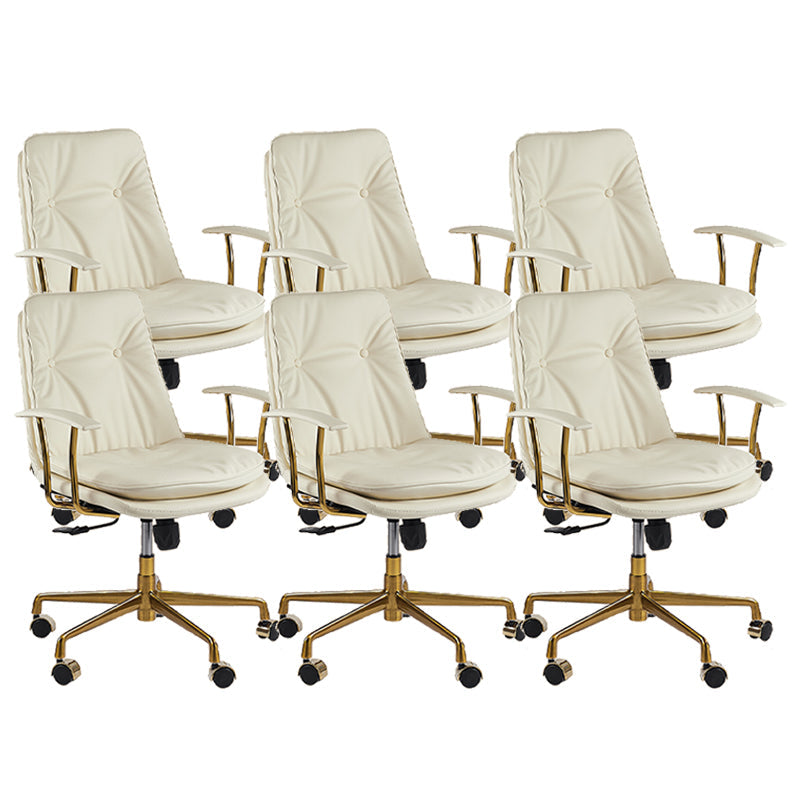 Leather Fixed Arms Desk Chair Modern No Distressing Ergonomic Office Chair with Wheels Off-White 6 Piece Set Gold Clearhalo 'furn' 'furn_office_chair' 'Furniture' 'Office Chairs' 'Office Furniture' 'office_chair' 6811195