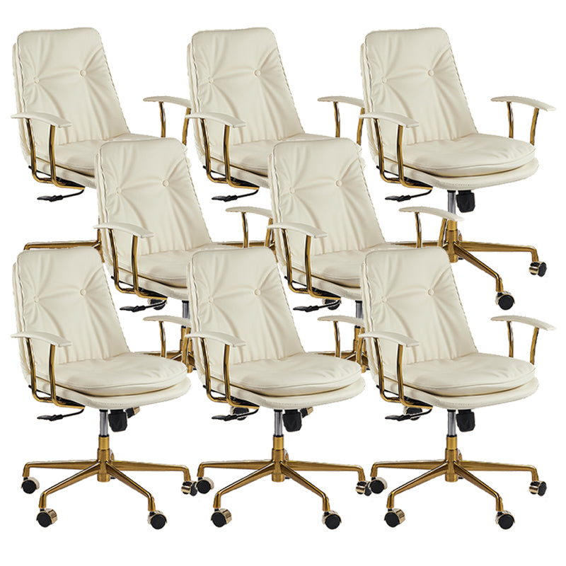 Leather Fixed Arms Desk Chair Modern No Distressing Ergonomic Office Chair with Wheels Off-White 8 Piece Set Gold Clearhalo 'furn' 'furn_office_chair' 'Furniture' 'Office Chairs' 'Office Furniture' 'office_chair' 6811196