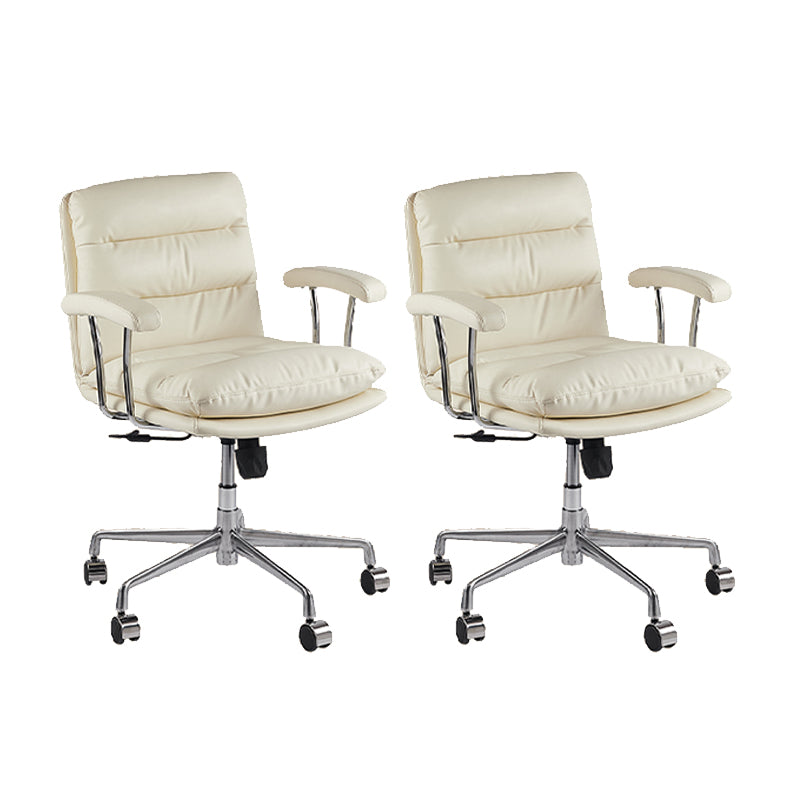 Leather Fixed Arms Desk Chair Modern No Distressing Ergonomic Office Chair with Wheels White 2 Piece Set Silver Clearhalo 'furn' 'furn_office_chair' 'Furniture' 'Office Chairs' 'Office Furniture' 'office_chair' 6811197