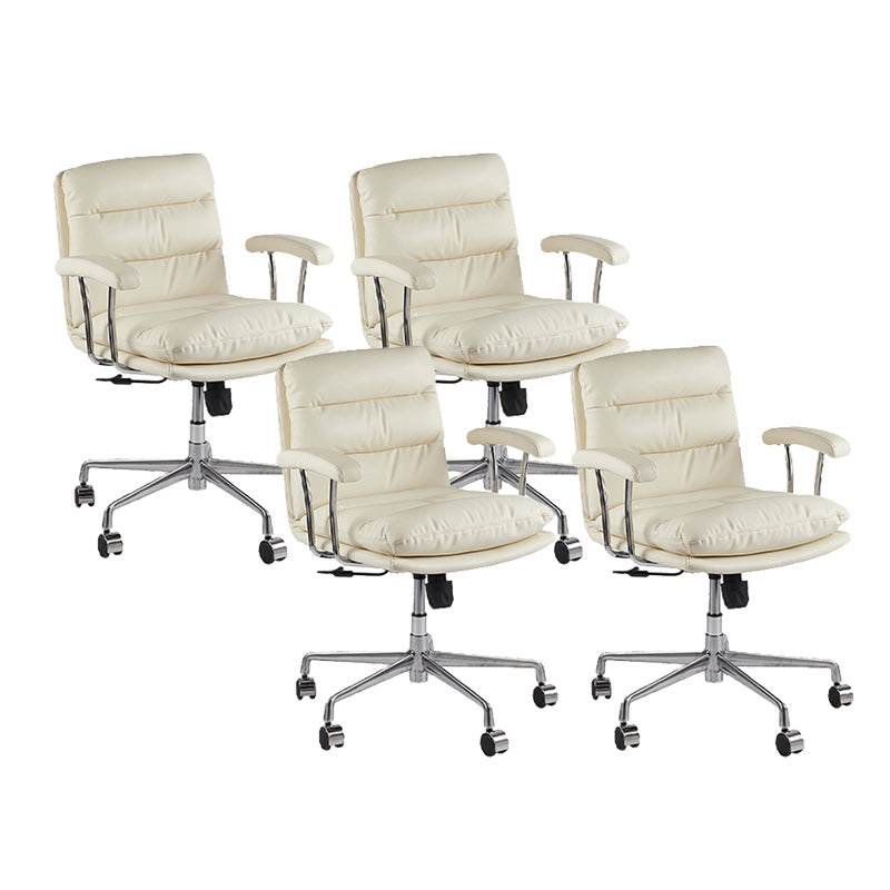 Leather Fixed Arms Desk Chair Modern No Distressing Ergonomic Office Chair with Wheels White 4 Piece Set Silver Clearhalo 'furn' 'furn_office_chair' 'Furniture' 'Office Chairs' 'Office Furniture' 'office_chair' 6811198