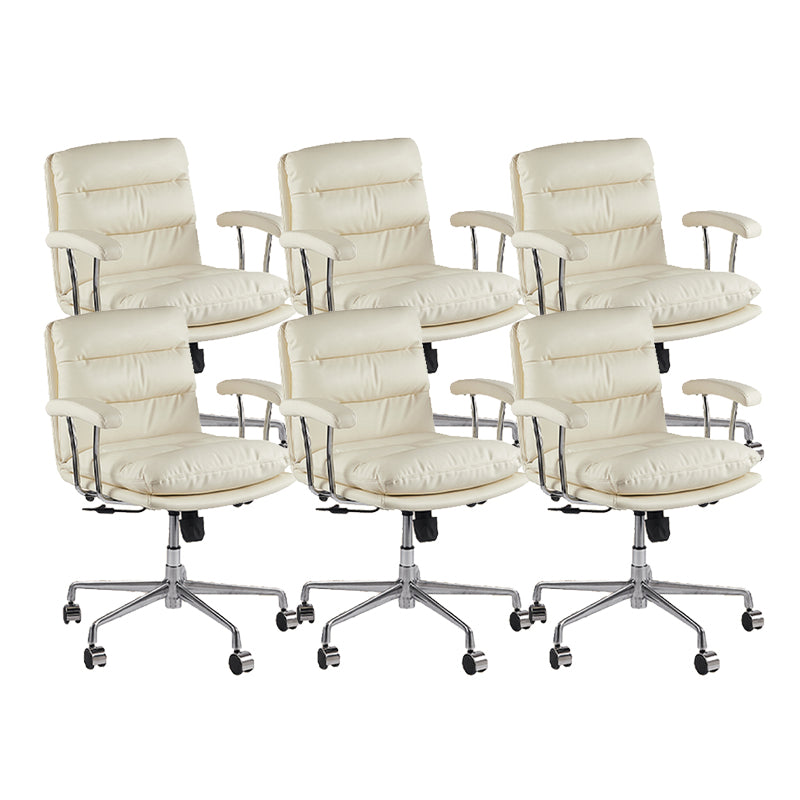 Leather Fixed Arms Desk Chair Modern No Distressing Ergonomic Office Chair with Wheels White 6 Piece Set Silver Clearhalo 'furn' 'furn_office_chair' 'Furniture' 'Office Chairs' 'Office Furniture' 'office_chair' 6811199