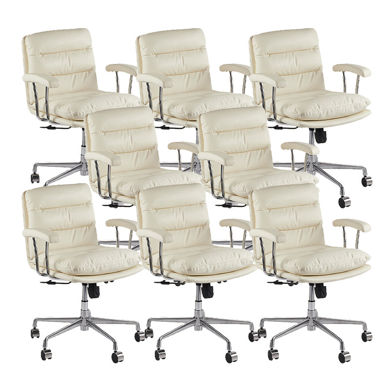 Leather Fixed Arms Desk Chair Modern No Distressing Ergonomic Office Chair with Wheels White 8 Piece Set Silver Clearhalo 'furn' 'furn_office_chair' 'Furniture' 'Office Chairs' 'Office Furniture' 'office_chair' 6811200