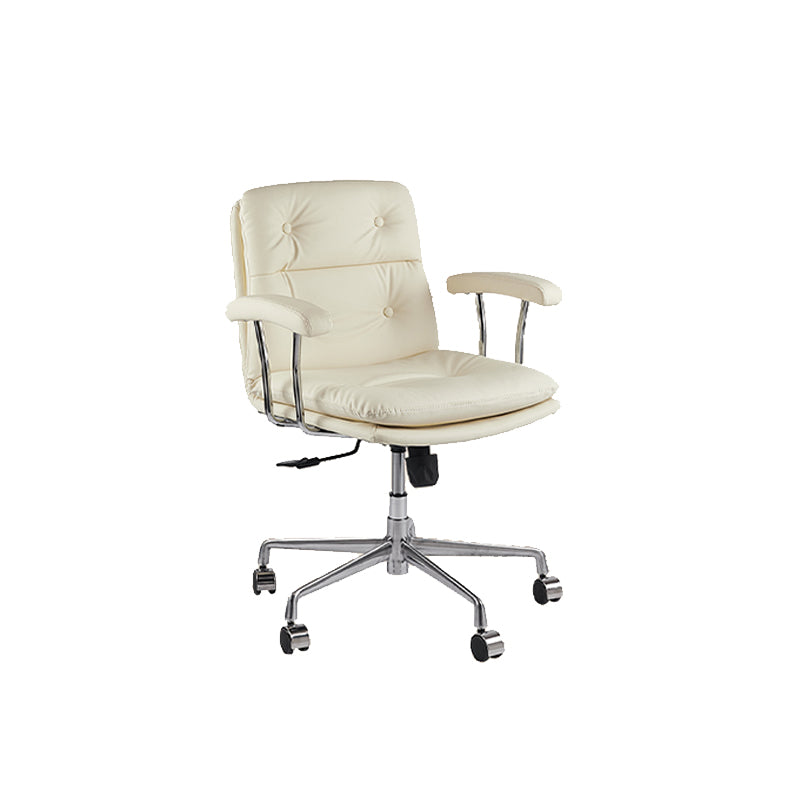 Leather Fixed Arms Desk Chair Modern No Distressing Ergonomic Office Chair with Wheels Cream 1 Piece Silver Clearhalo 'furn' 'furn_office_chair' 'Furniture' 'Office Chairs' 'Office Furniture' 'office_chair' 6811201